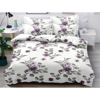 Pościel 200x220 bawełna satynowa biała w kwiaty PK491